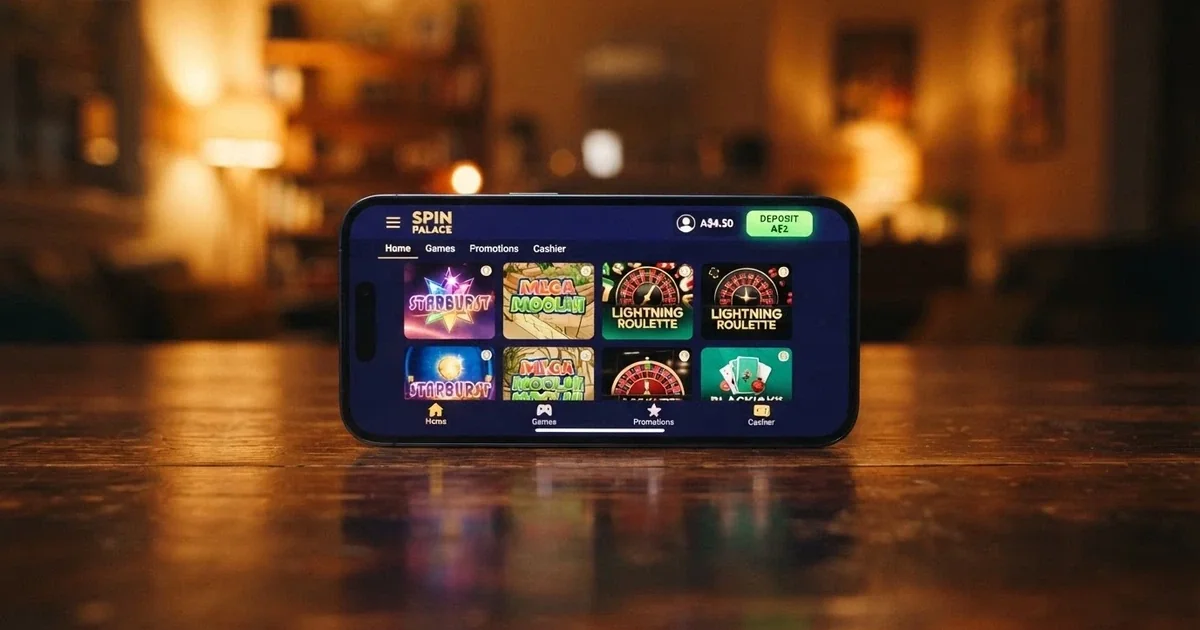 A smartphone screen showing an online casino lobby with a deposit button and a A$2 amount highlighted