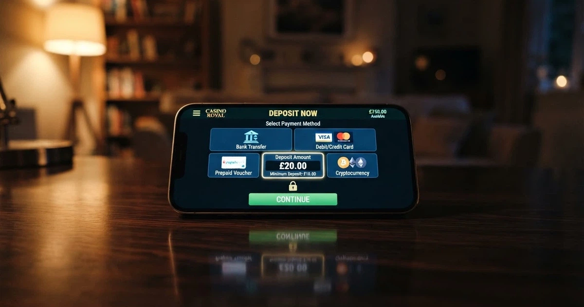 A smartphone screen displaying an Australian online casino deposit page with multiple payment-method options visible and a minimum deposit amount highlighted