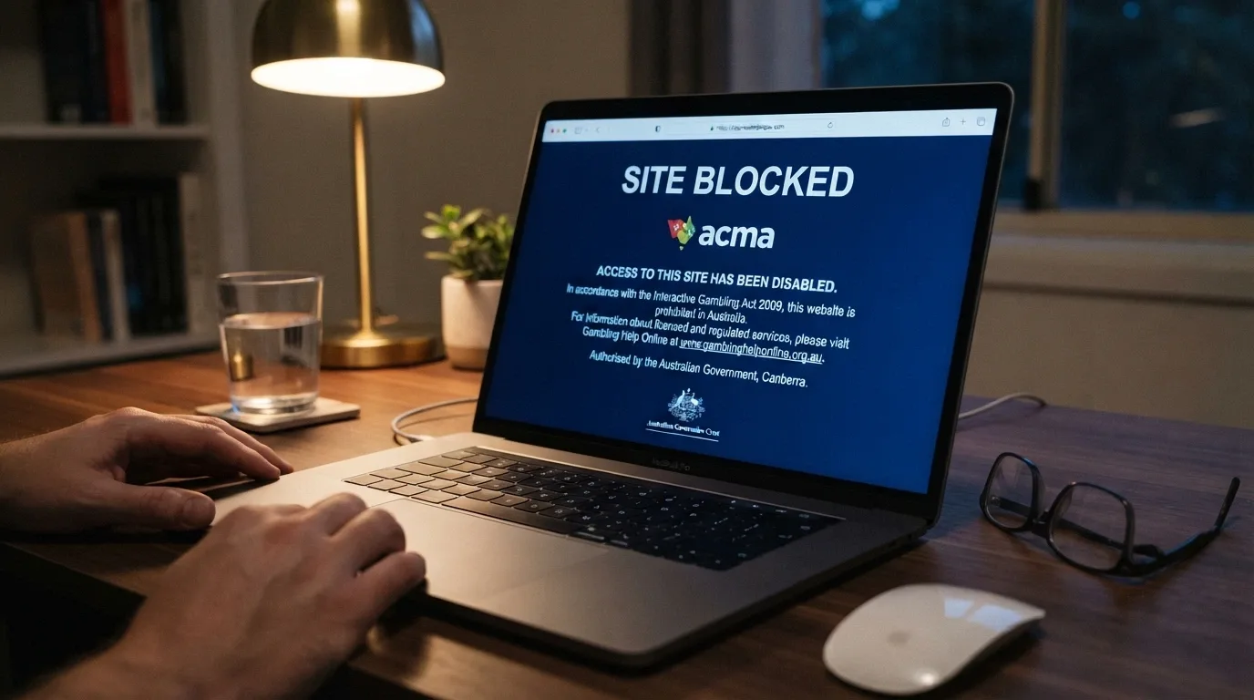 an ACMA blocked-website notice on a browser window