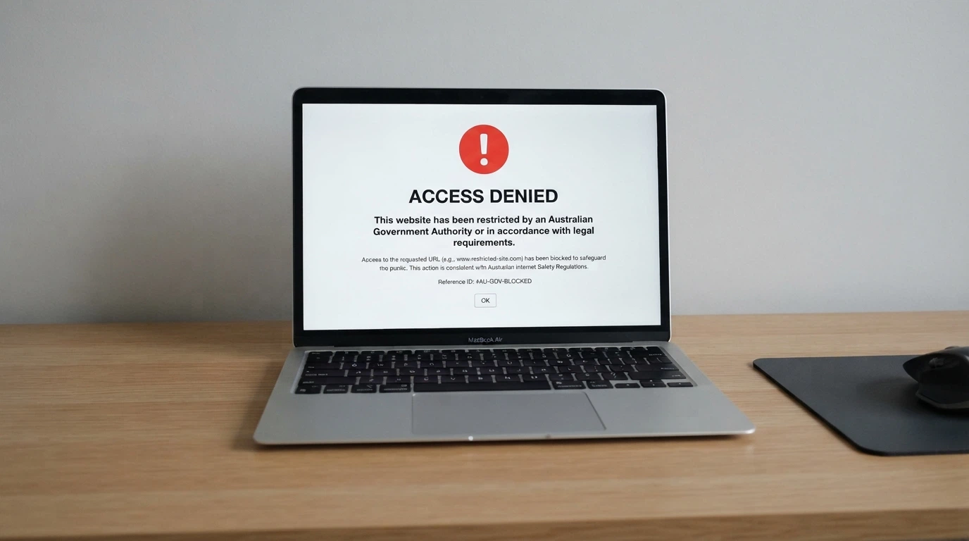 A web browser displaying the ACMA blocking notice an Australian sees when an ISP has blocked an illegal gambling website