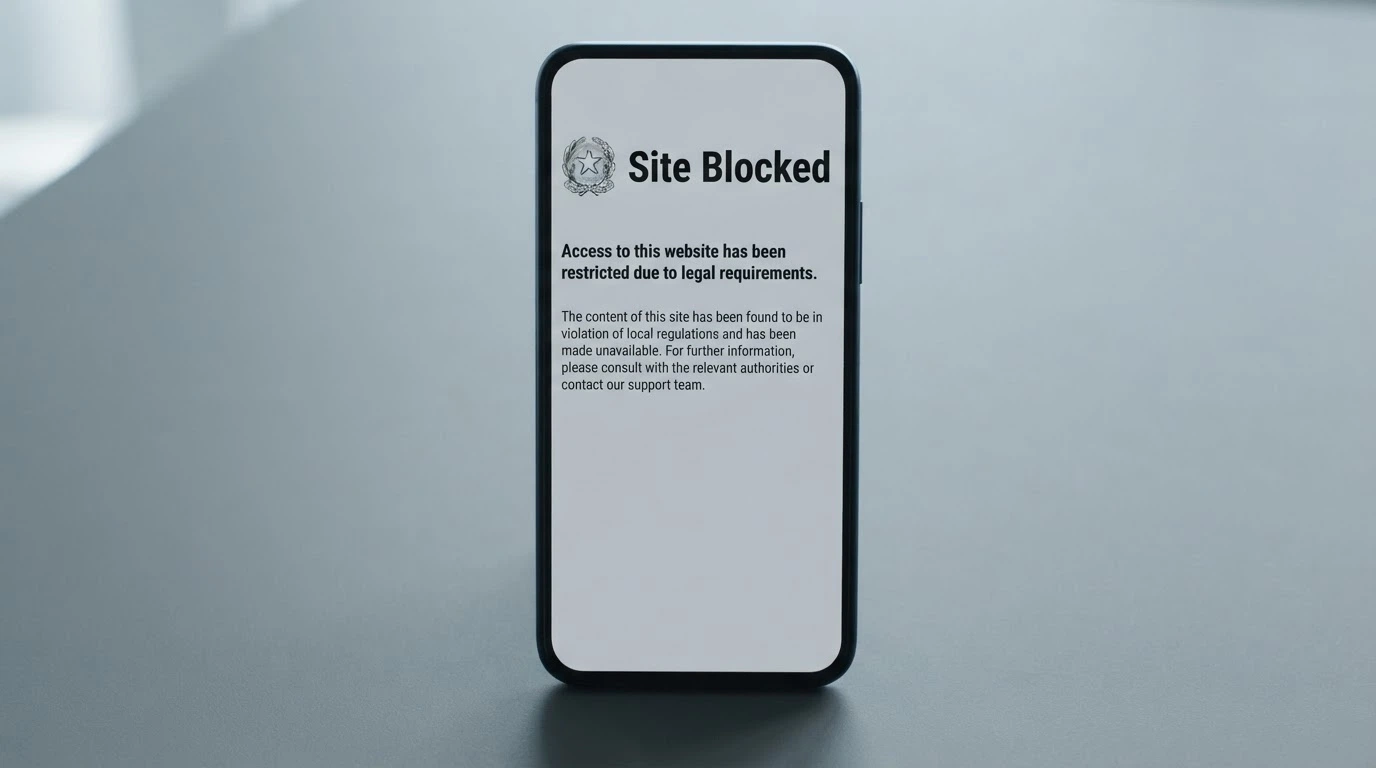 An official-looking notice displayed on a smartphone screen stating that a website has been blocked under Australian law pursuant to an ACMA direction