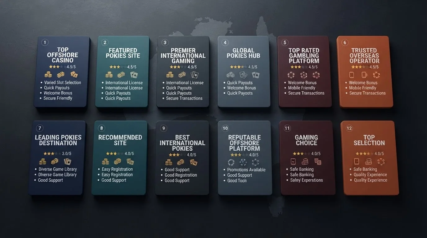 A grid of stylised operator name cards arranged on a dark background, with an AU-map silhouette as a watermark and no green-tick or approval symbols visible