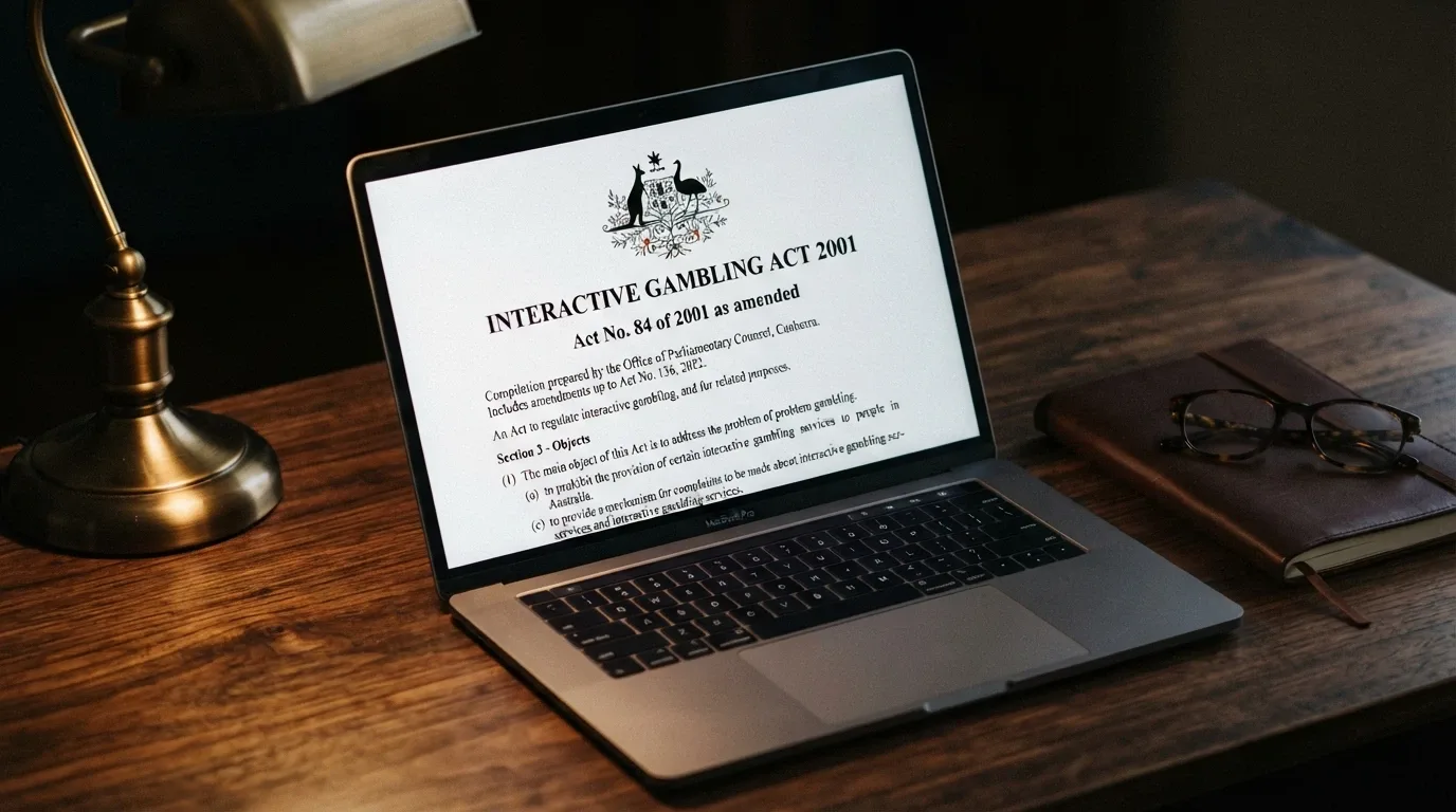 The ACMA logo and the text of the Interactive Gambling Act 2001 on a screen