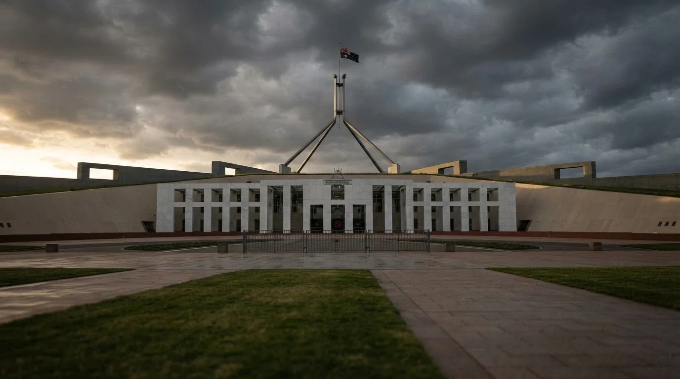 The Australian Parliament House with a partially overlaid excerpt from the Interactive Gambling Act 2001, the word “prohibited” highlighted.