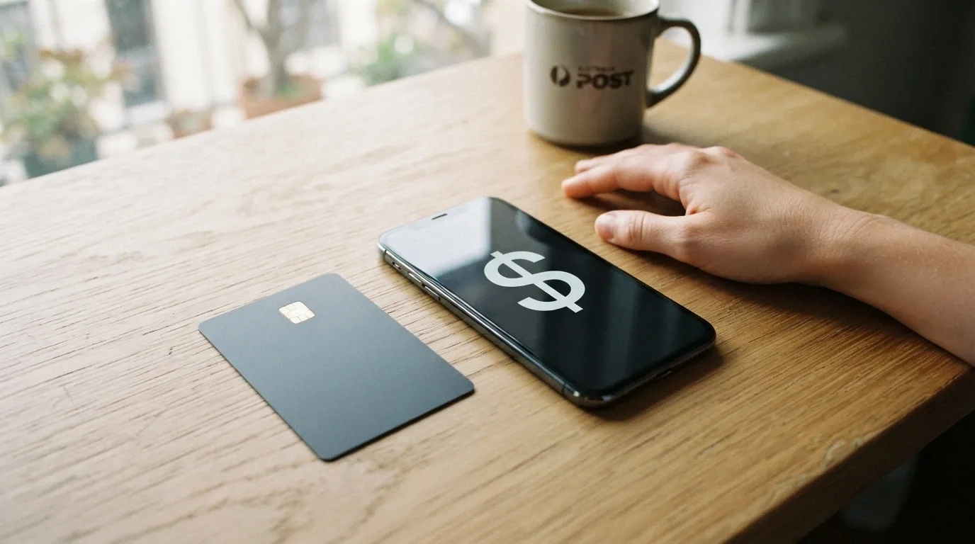 An Australian debit card beside a smartphone displaying PayID and bank transfer icons, with a crossed-out credit card symbol in the corner