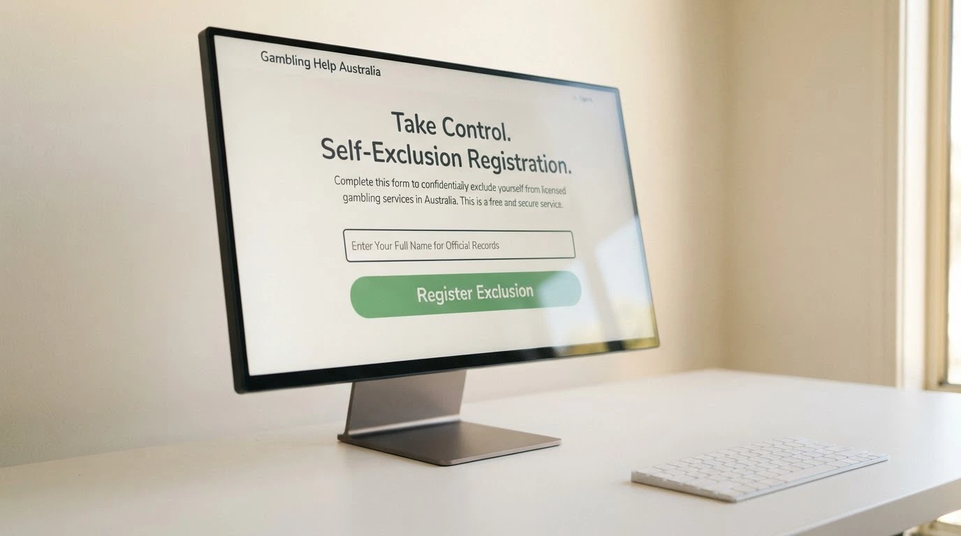 A computer screen showing the BetStop self-exclusion registration page with an Australian government domain visible
