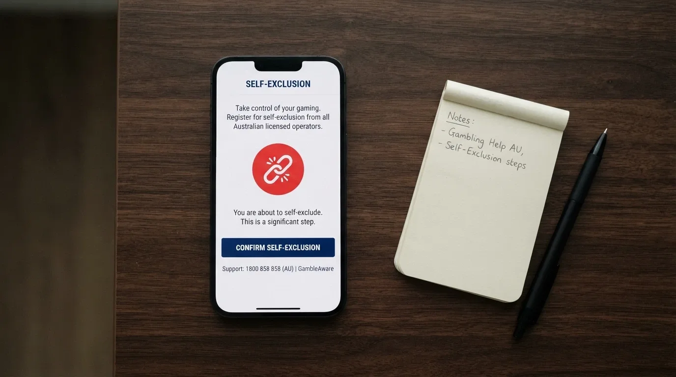 A smartphone displaying the BetStop registration interface with a red disconnected icon indicating no link to offshore sites