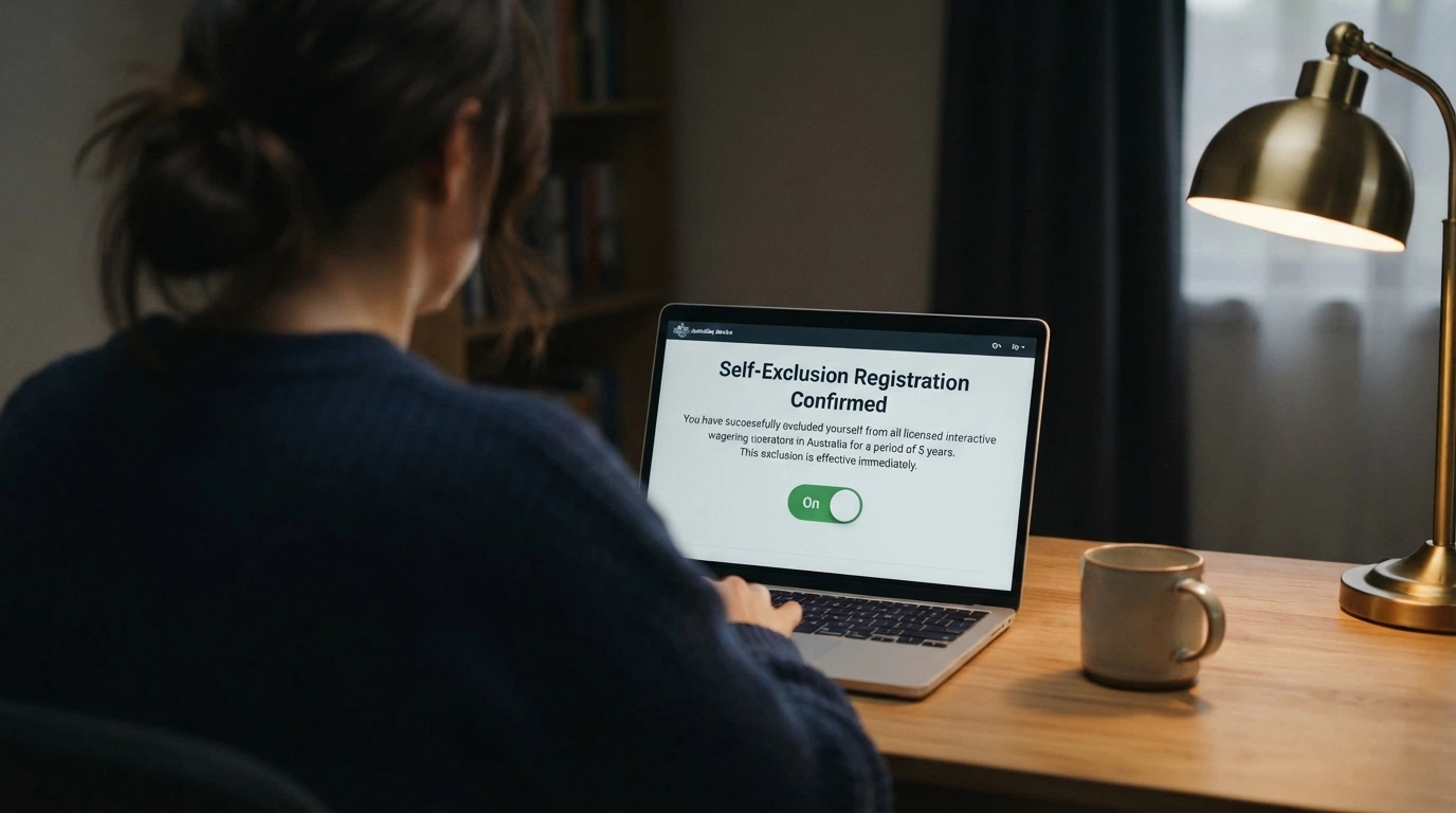 BetStop National Self-Exclusion Register homepage open on a laptop screen