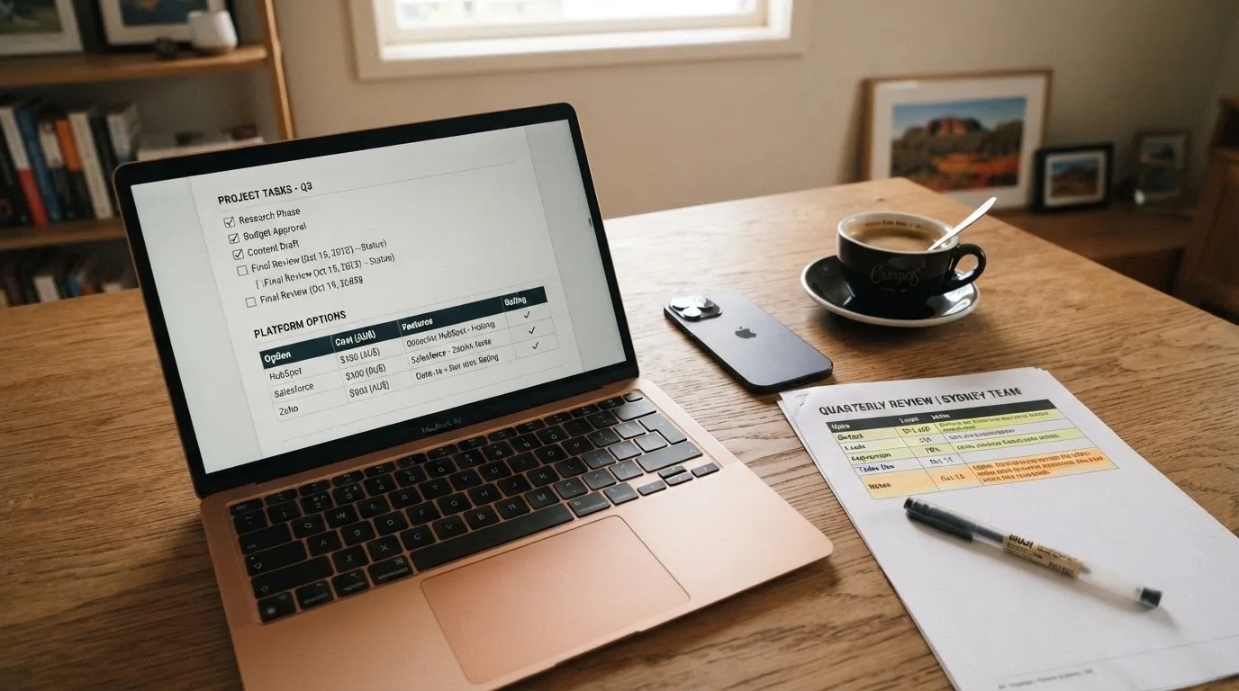 A desktop research visual — the ACMA register, operator terms pages, testing-site data and the criteria checklist