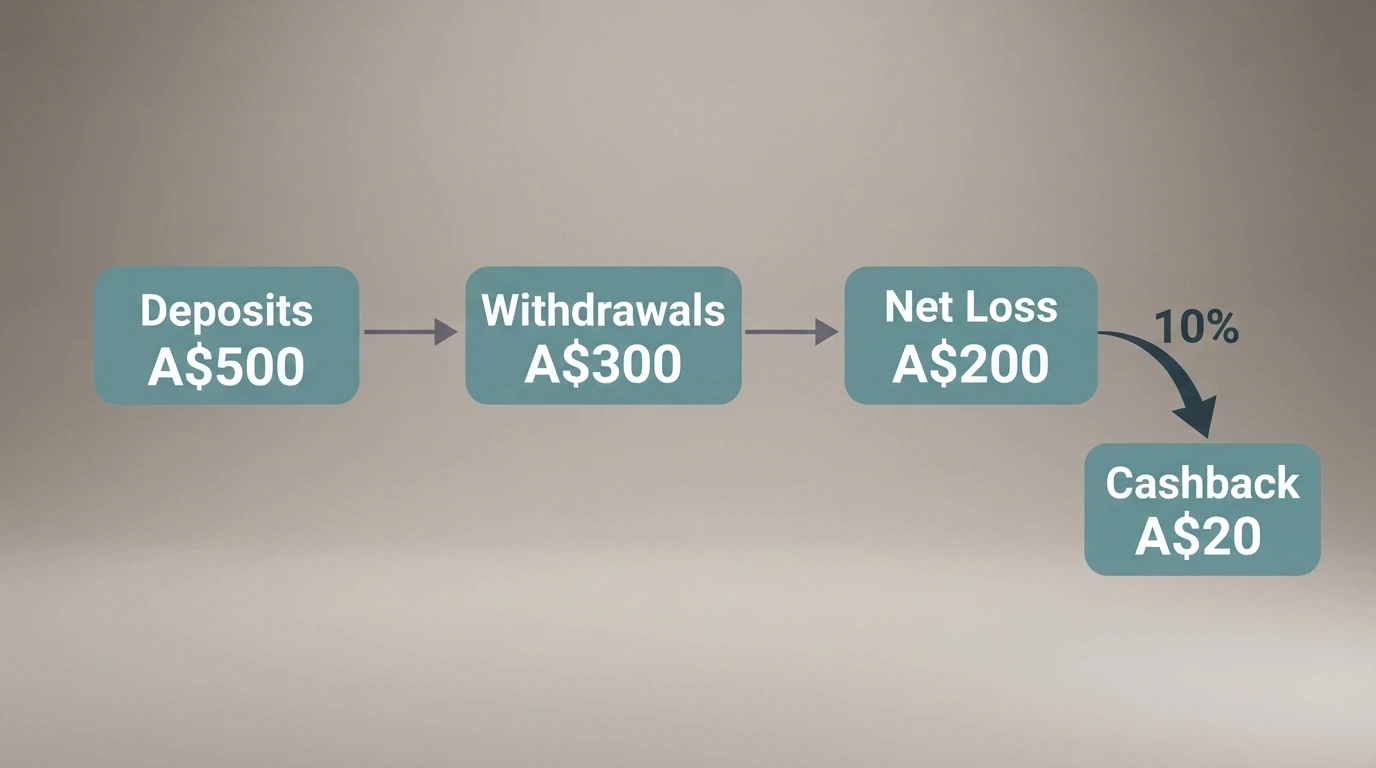 A simple visual breakdown of the net-loss formula: deposits minus withdrawals equals net loss, with a percentage arrow applied to the result