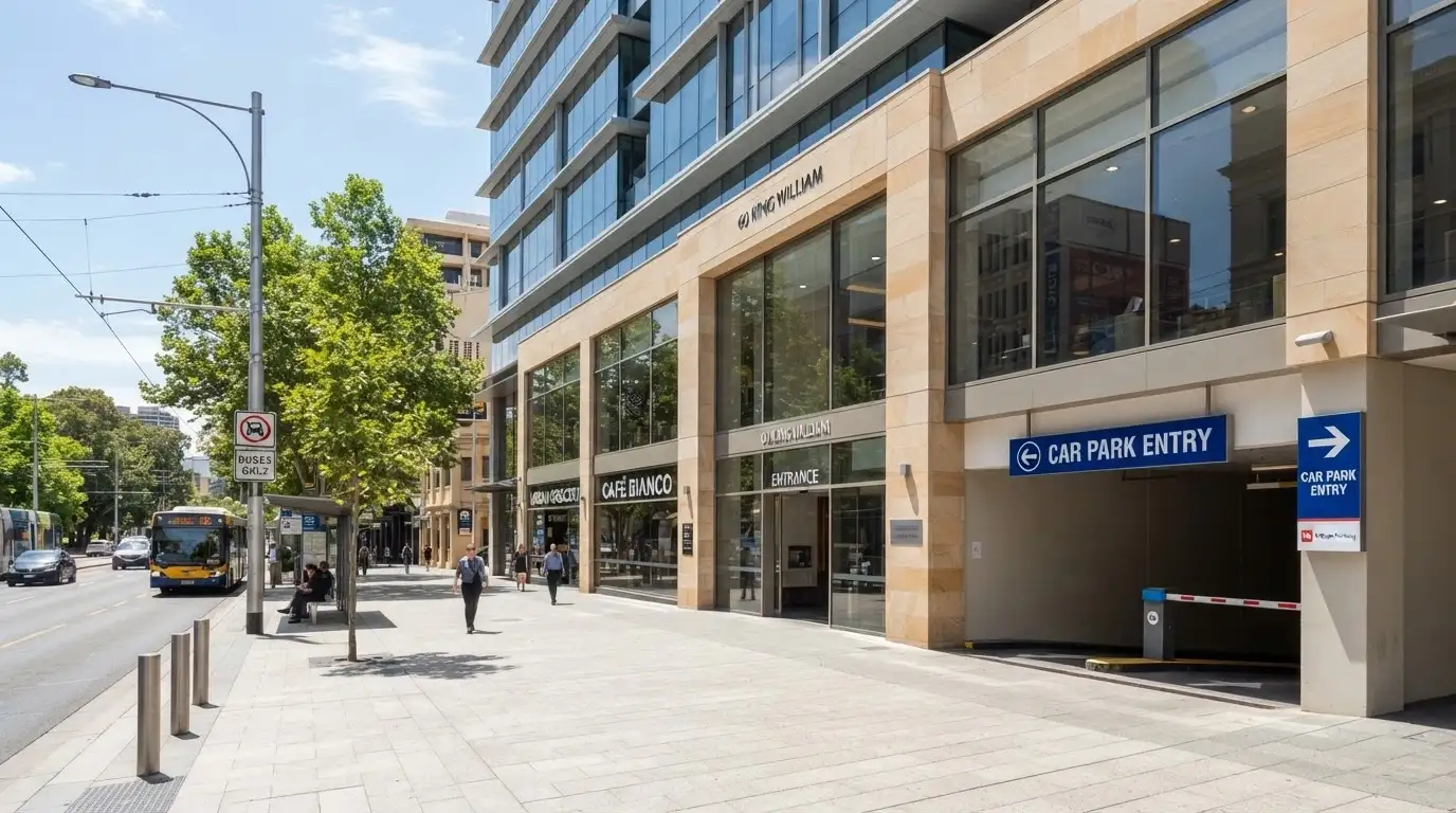 The street frontage of 21 Binara Street with parking signage visible