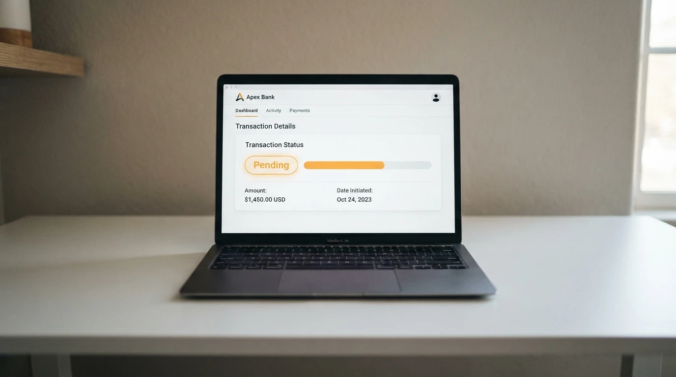 A computer screen showing a withdrawal processing page with a pending transaction status