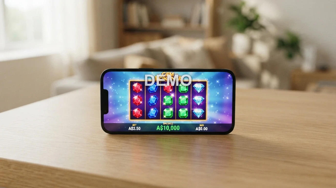 Free slot game interface showing a play-money balance in demo mode