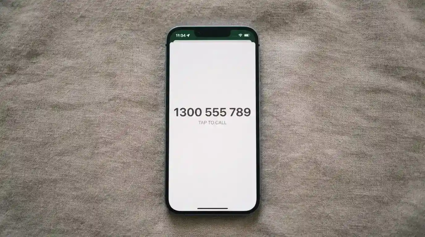 A phone displaying the number 1800 858 858 on screen, with the Gambling Help Online logo visible
