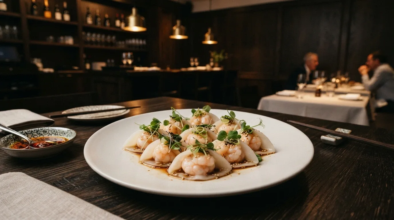 A plated dish at Natural Nine restaurant with the dining room in soft focus behind it