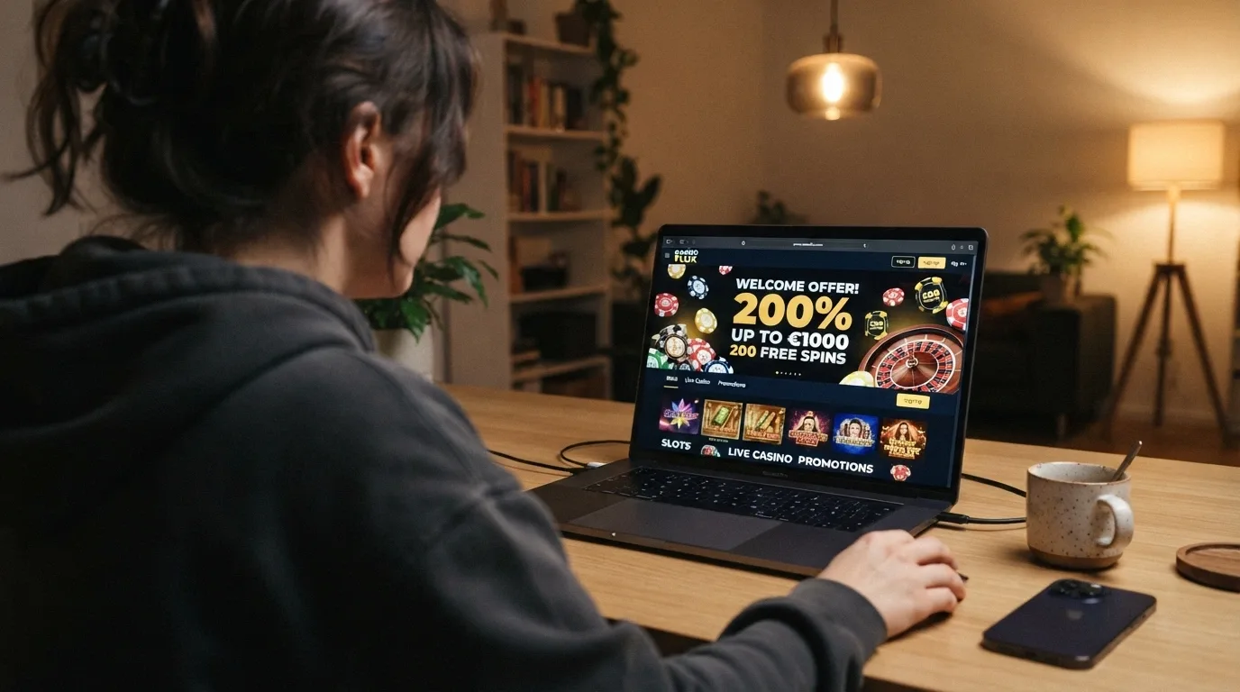 A freshly launched online casino homepage with a signup bonus banner