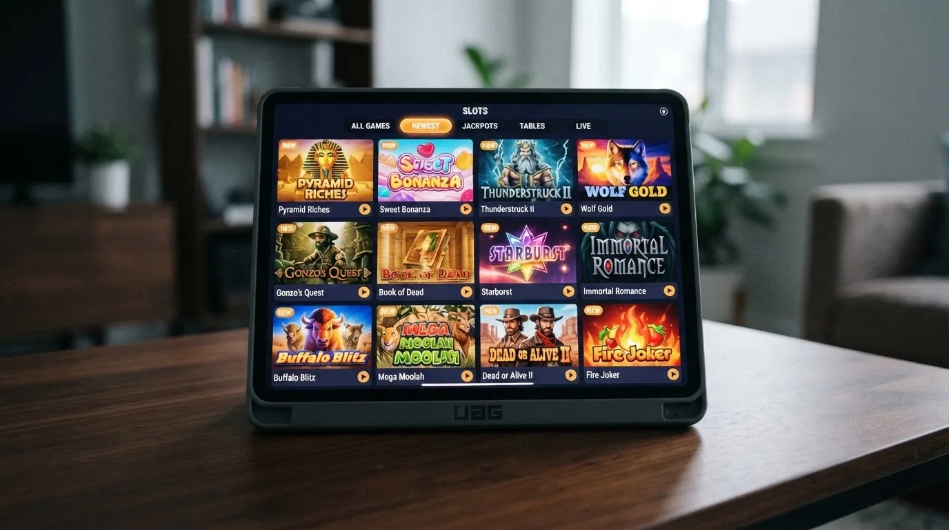 New online pokies thumbnails in a casino game lobby, sorted by newest-first