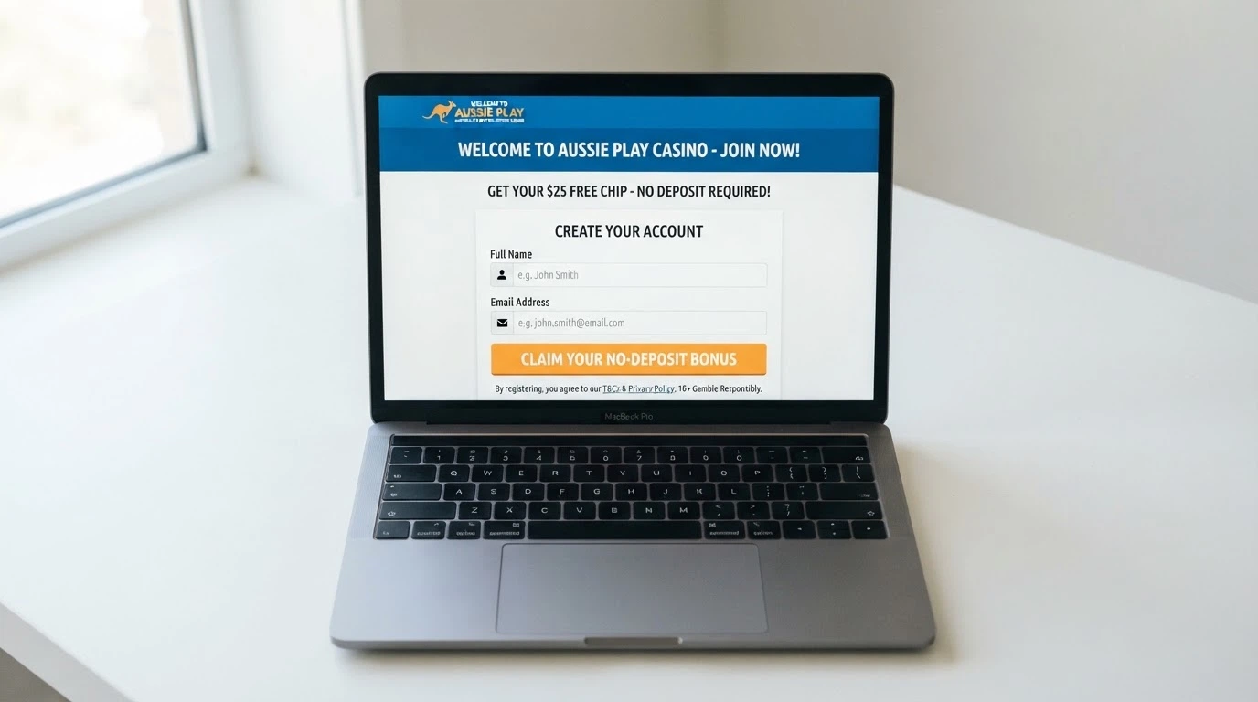 A casino registration screen with a Claim Your No-Deposit Bonus button and no payment fields visible