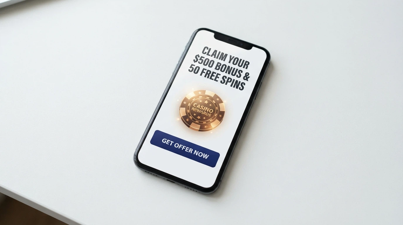 Casino bonus claim screen displaying a $5 no-deposit free chip offer with terms