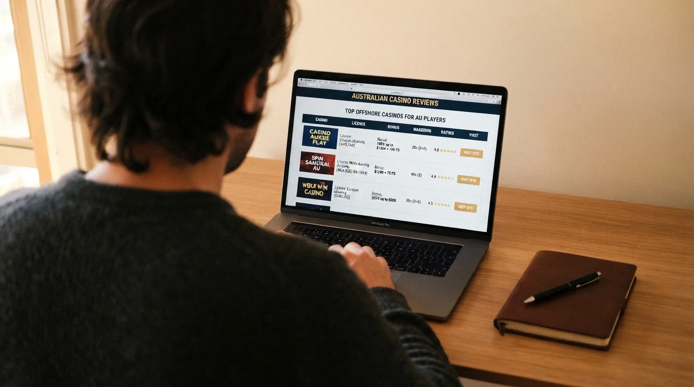 A comparison chart showing different online casino brands with their licence jurisdictions, bonus amounts and wagering requirements