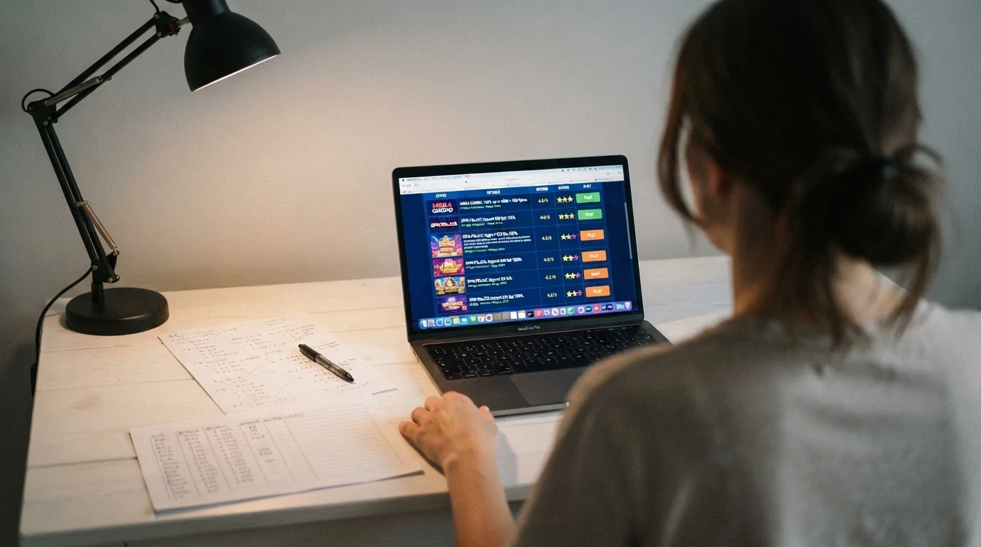 A grid-style comparison layout showing casino names, bonus amounts and wagering requirements side by side