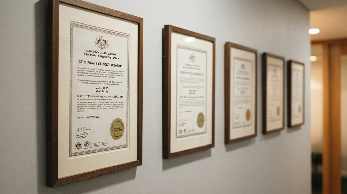 A row of framed casino licence certificates mounted on a wall, the nearest reading Curaçao eGaming