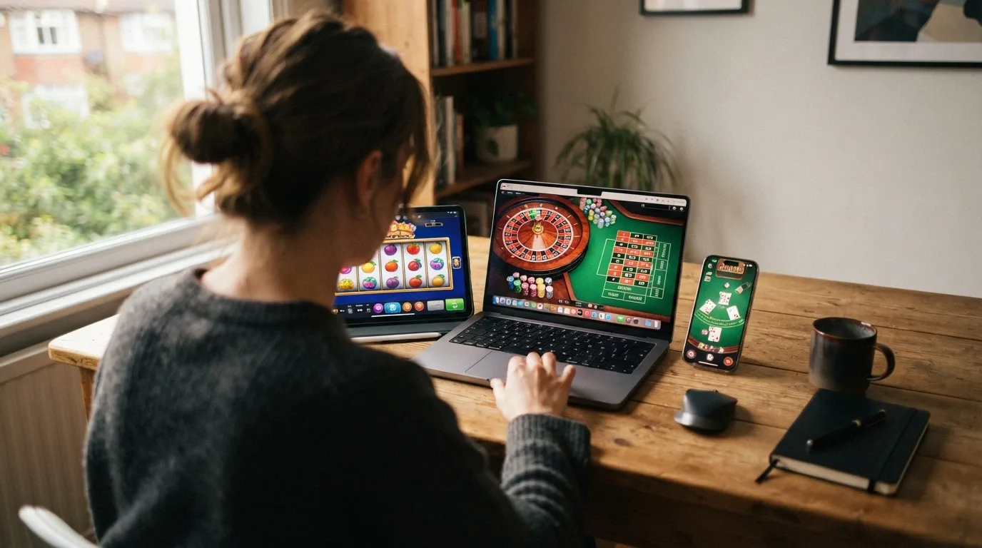 A split-screen view showing different casino lobby interfaces side by side, each displaying a free-spin promotional tile