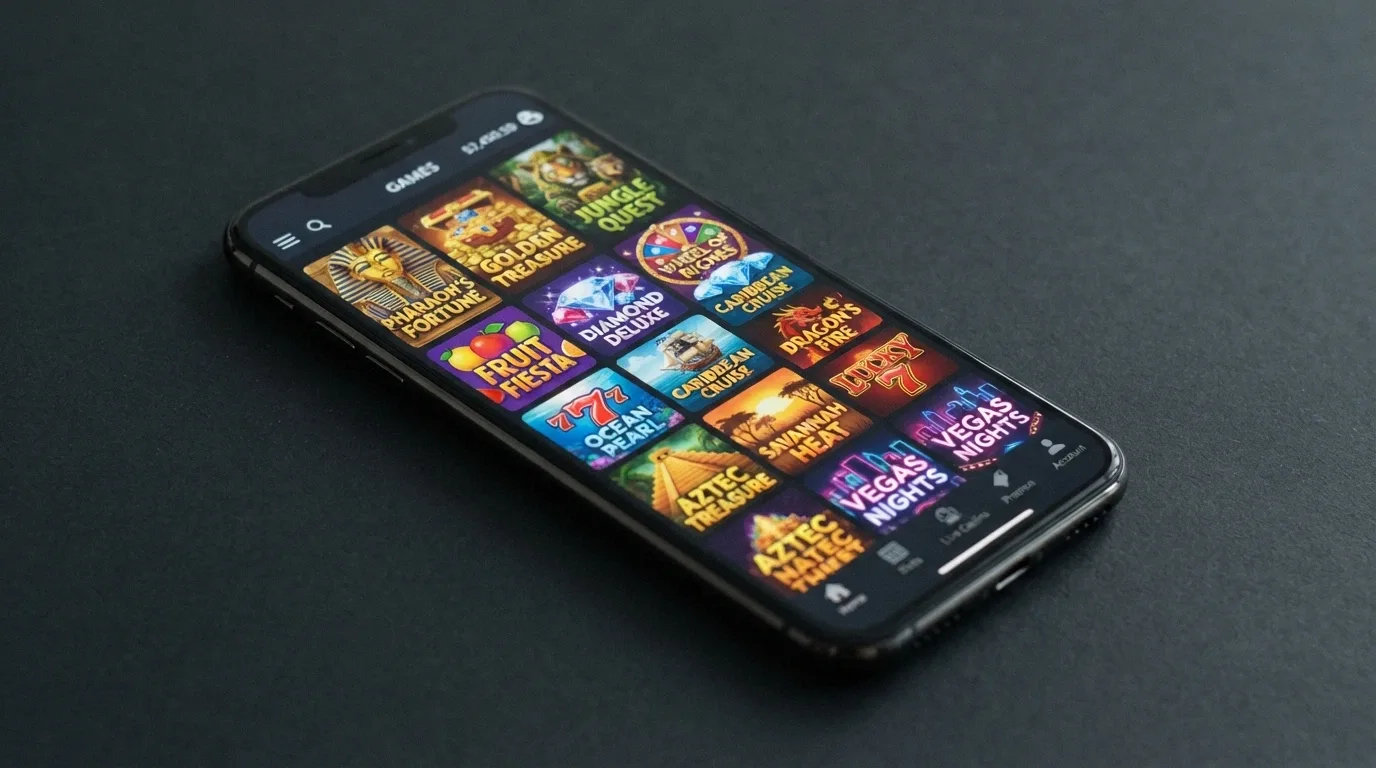 A smartphone screen displaying a comparison grid of casino brand identifiers, each representing an offshore operator discussed on this page