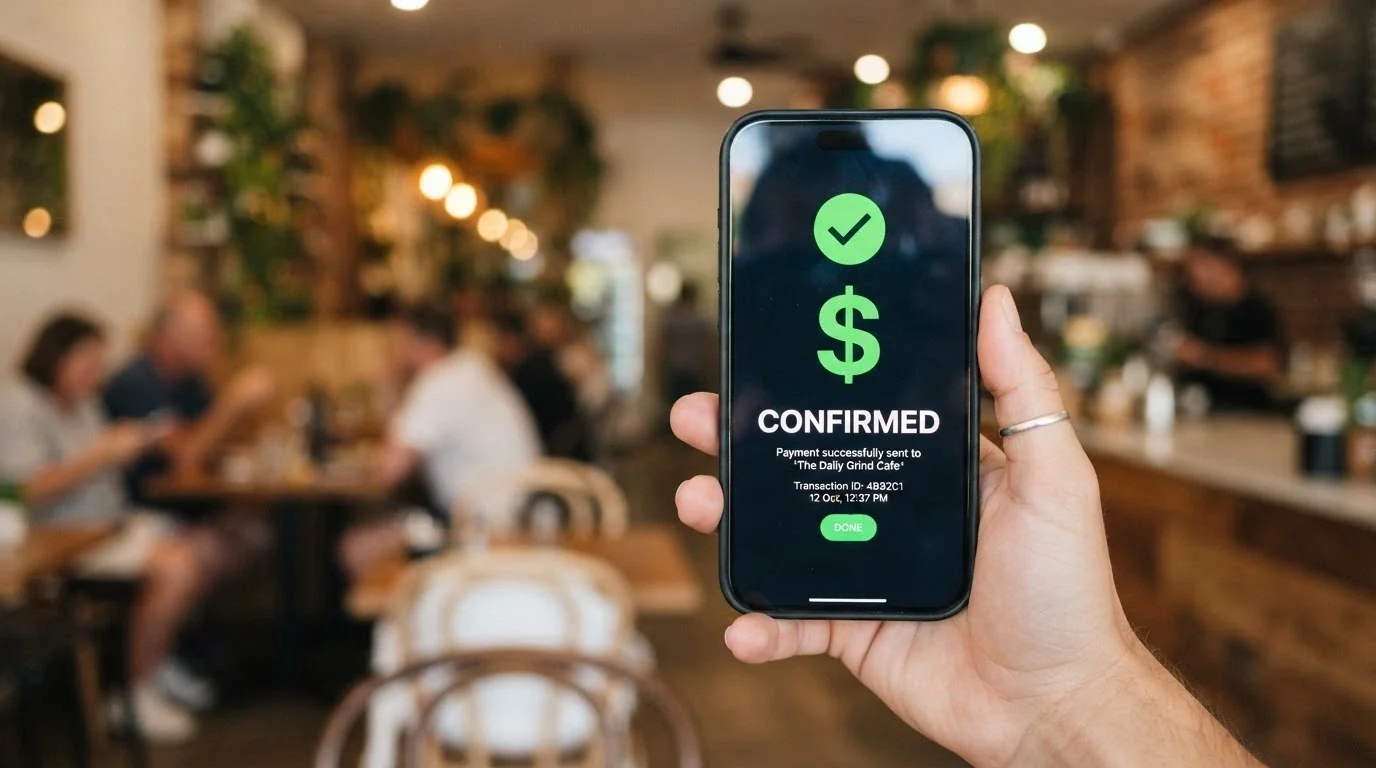 Smartphone showing a PayID payment confirmation screen for a casino deposit