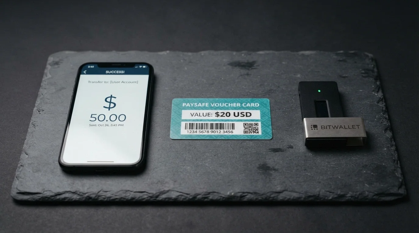 Three payment-method icons — PayID, a cryptocurrency wallet, and a Neosurf voucher — arranged on a dark casino-branded background