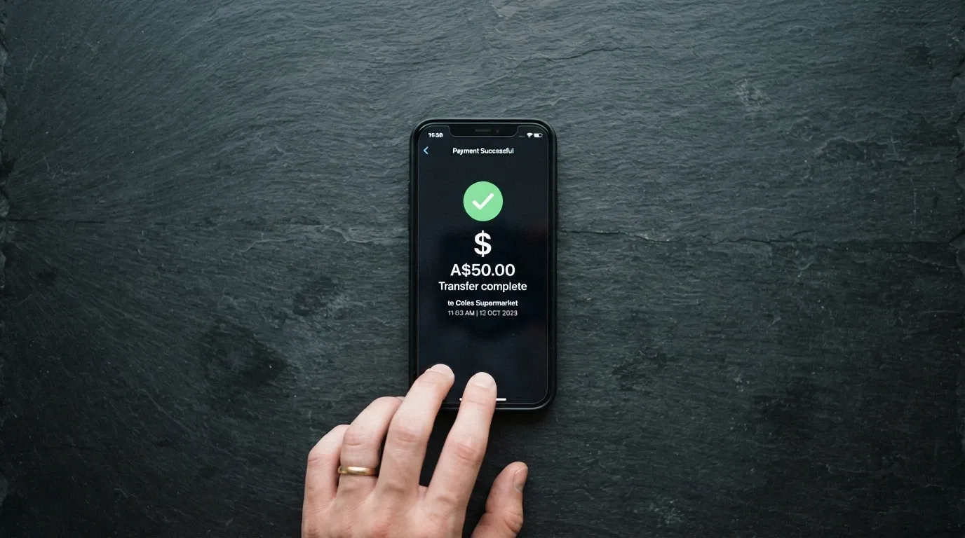 a PayID payment confirmation on a phone screen
