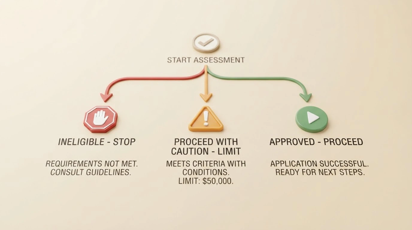 A simple decision-flow diagram with three branches — play, do not play, and play with self-imposed limits — leading to practical next steps