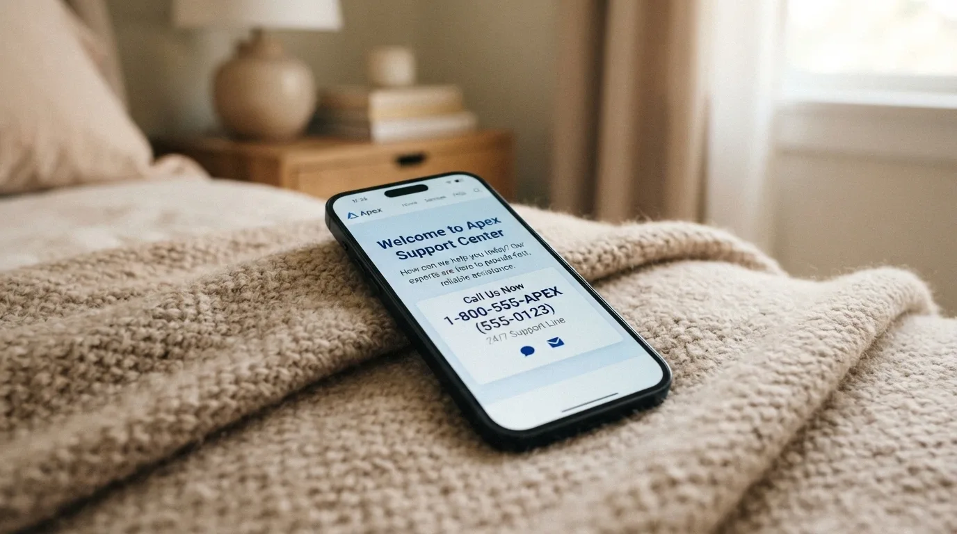 A phone screen showing the Gambling Help Online homepage and the number 1800 858 858, with a calm, supportive tone
