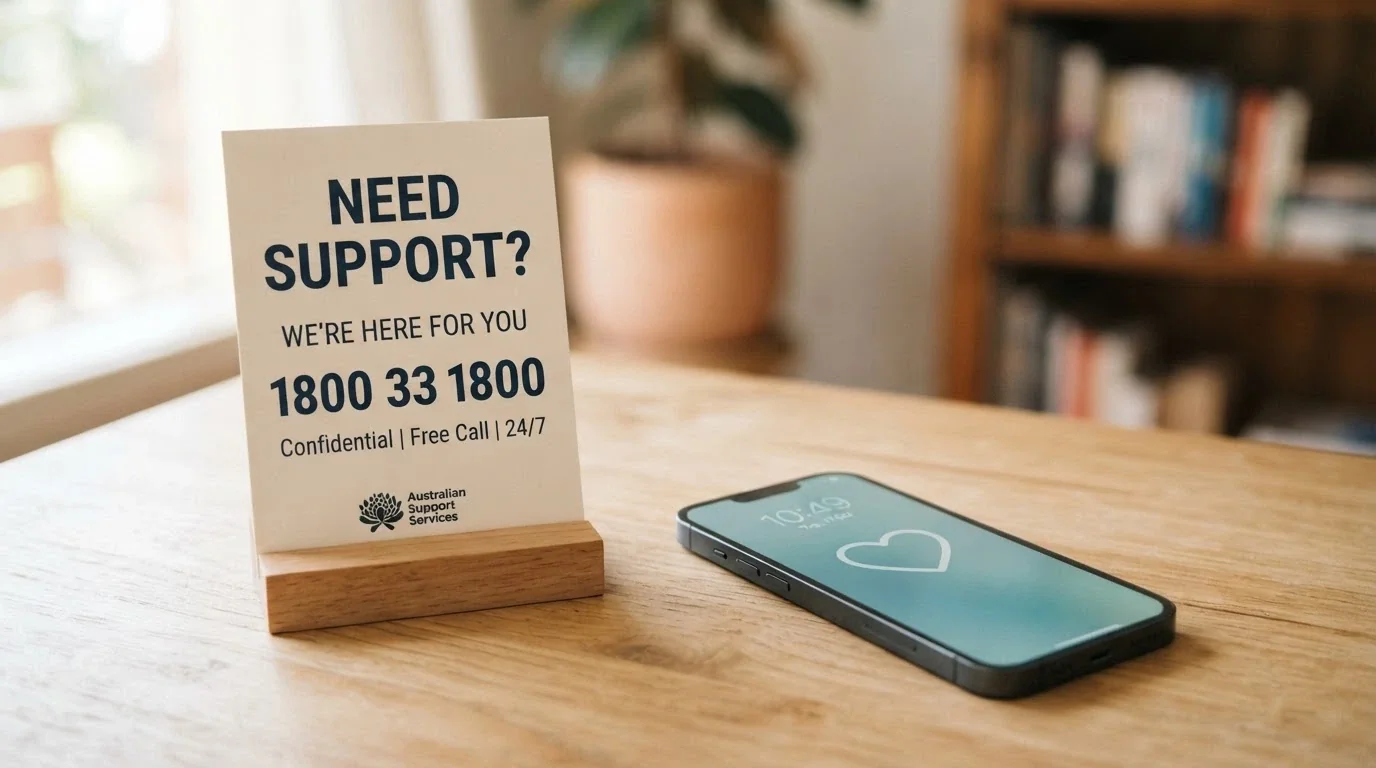 National Gambling Helpline 1800 858 858 information card beside a smartphone