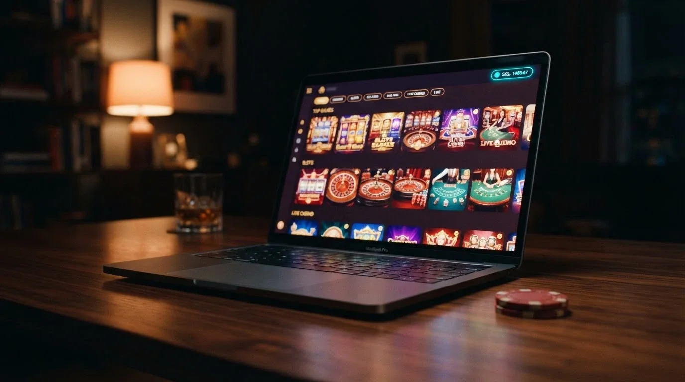 A Solana casino game lobby showing pokies, crash games and live-dealer thumbnails with a SOL balance display